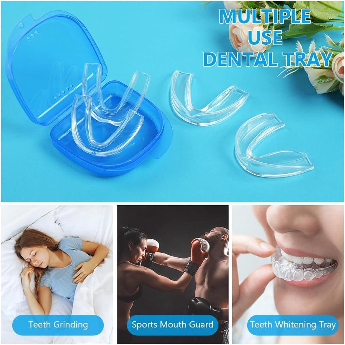 Gebitsbeschermer tegen tandenknarsen 4-Pack Splint Nachtsplint Bijtsplint Voor Mondbeschermer Snurkbeugel 2 Maten - ACWOO Grind Guard
