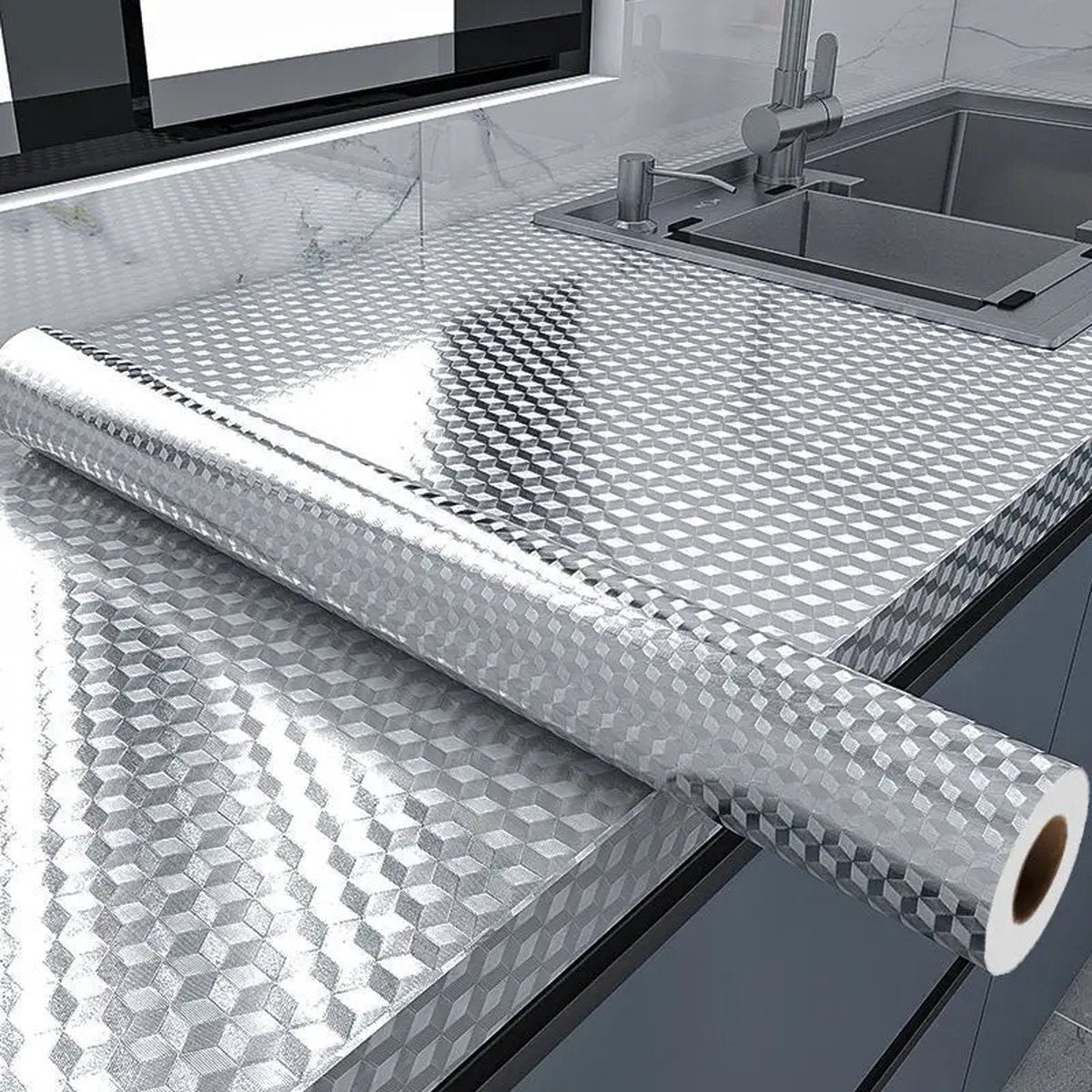 Modern Kitchen Oil-Proof Self-Adhesive Stickers - Anti-Stain Aluminum Foil for Gas Stove, Kitchen Cabinet, and Countertop - Heat-Resistant Contact Paper, Kitchen Tiles, Dirt-Proof Kitchen Foil, and Stain-Resistant Countertop