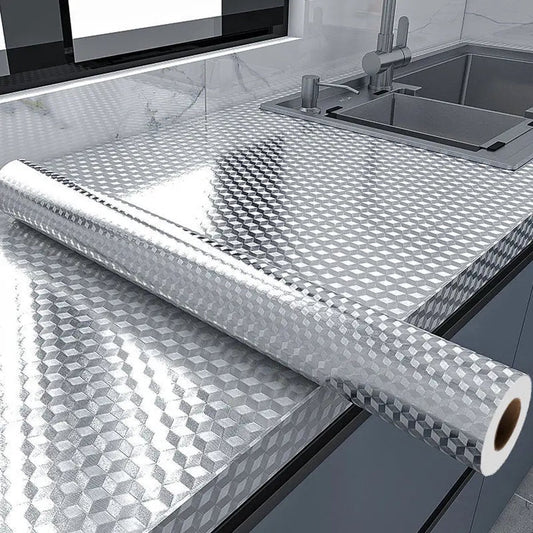 Modern Kitchen Oil-Proof Self-Adhesive Stickers - Anti-Stain Aluminum Foil for Gas Stove, Kitchen Cabinet, and Countertop - Heat-Resistant Contact Paper, Kitchen Tiles, Dirt-Proof Kitchen Foil, and Stain-Resistant Countertop