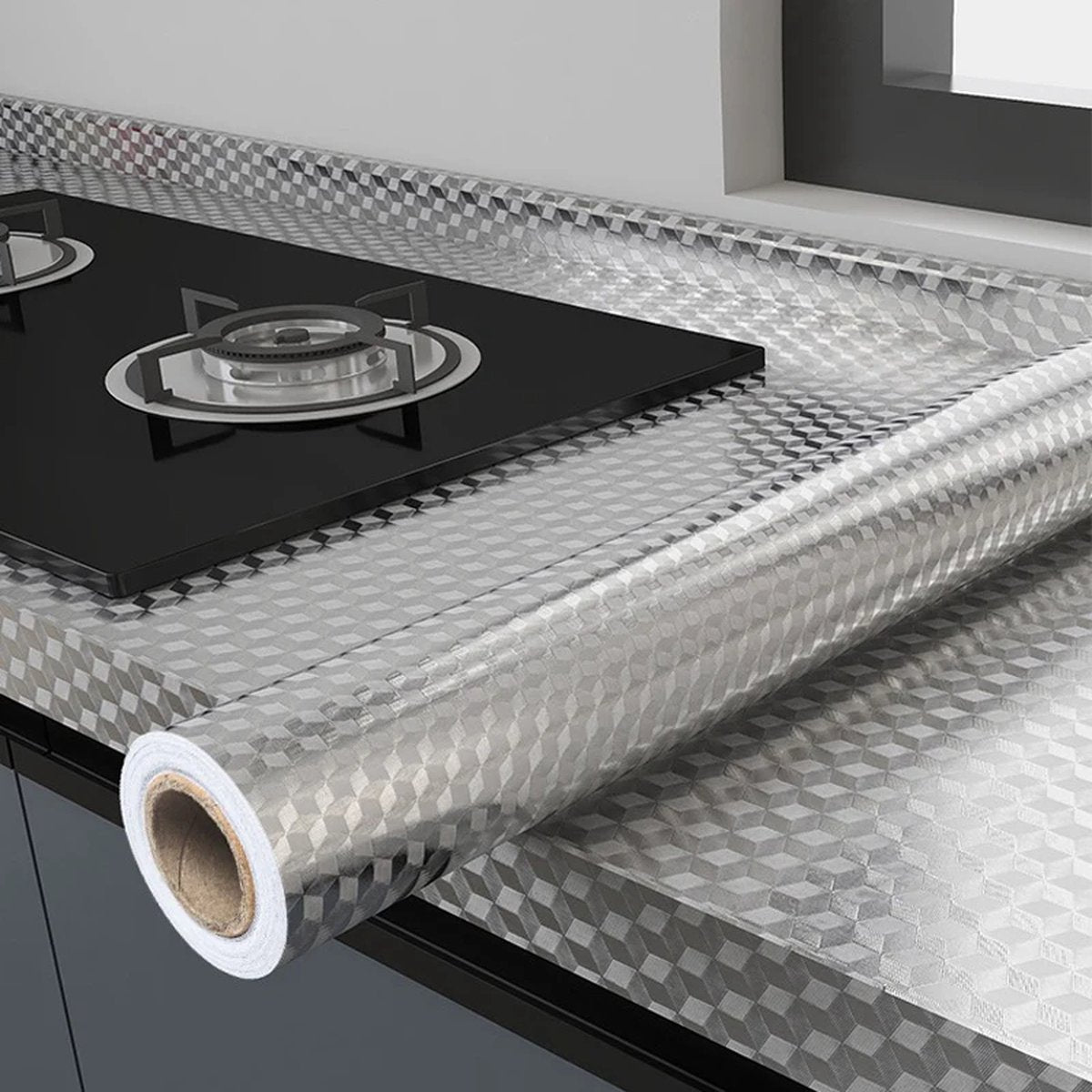 Modern Kitchen Oil-Proof Self-Adhesive Stickers - Anti-Stain Aluminum Foil for Gas Stove, Kitchen Cabinet, and Countertop - Heat-Resistant Contact Paper, Kitchen Tiles, Dirt-Proof Kitchen Foil, and Stain-Resistant Countertop