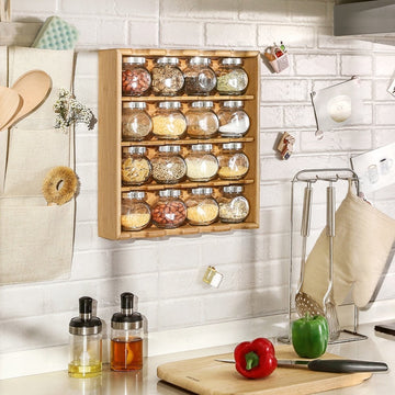 DecopatentÂ® Kruidenrekje ophangbaar - Kruidenrek inclusief 16 kruidenpotjes - Bamboe Hout - 4 laags