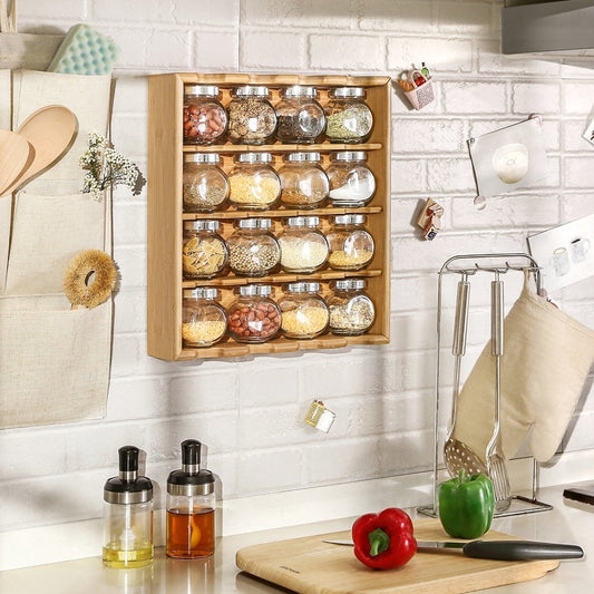 Decopatent® Ophangbaar kruidenrekje - Kruidenrek inclusief 16 kruidenpotjes - Bamboe Hout - 4 laags