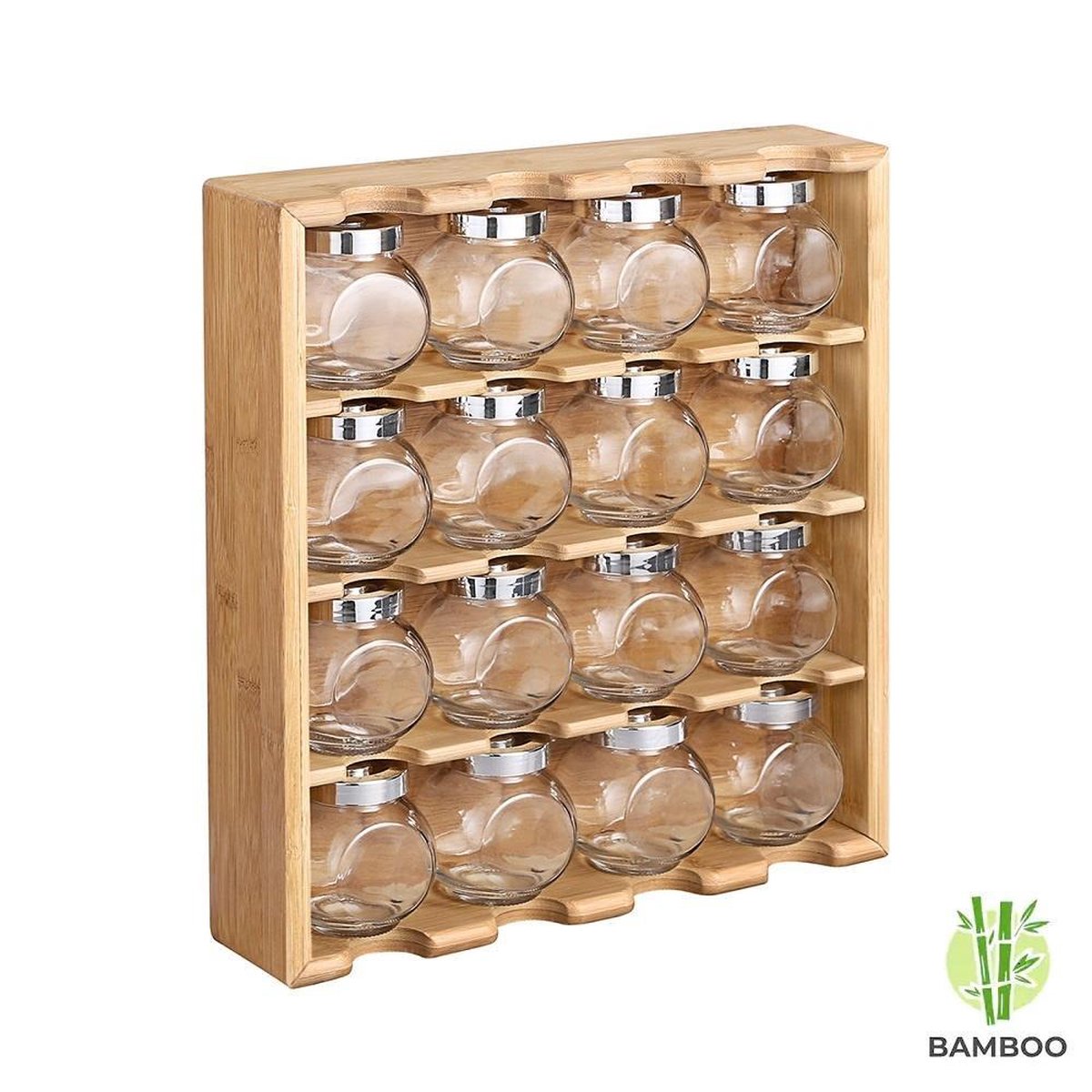 Decopatent® Ophangbaar kruidenrekje - Kruidenrek inclusief 16 kruidenpotjes - Bamboe Hout - 4 laags
