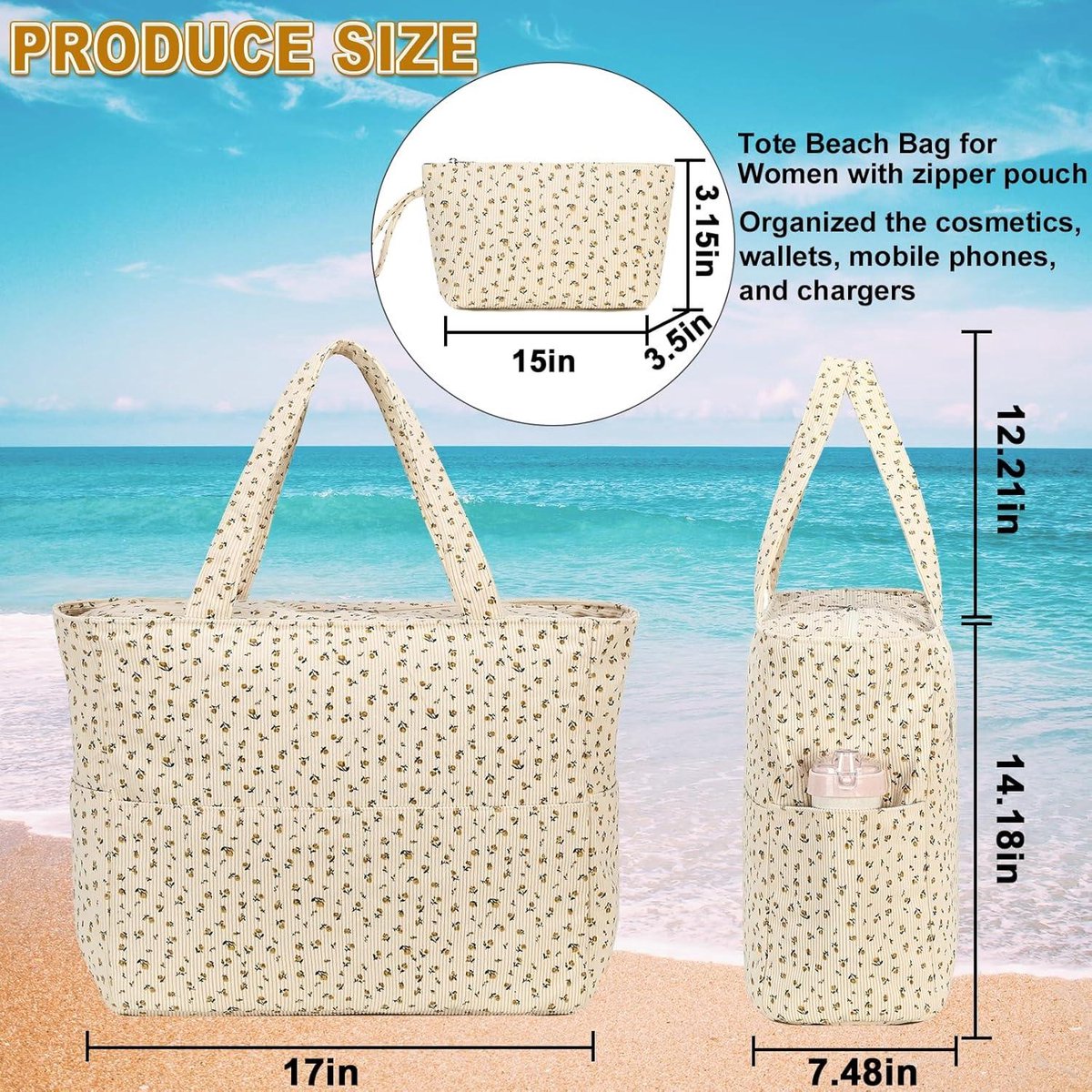 Large strandtas dames - schoudertas met ritssluiting - waterdicht en zanddicht - handtas voor gym en zwembad - met nat vak - reizen zwembad Tote bag met rits