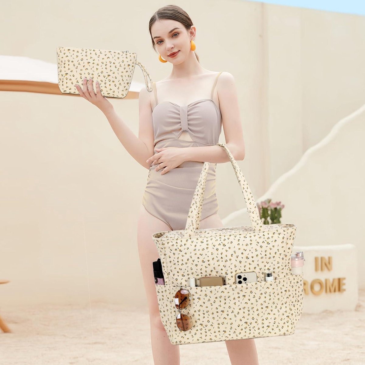 Large strandtas dames - schoudertas met ritssluiting - waterdicht en zanddicht - handtas voor gym en zwembad - met nat vak - reizen zwembad Tote bag met rits