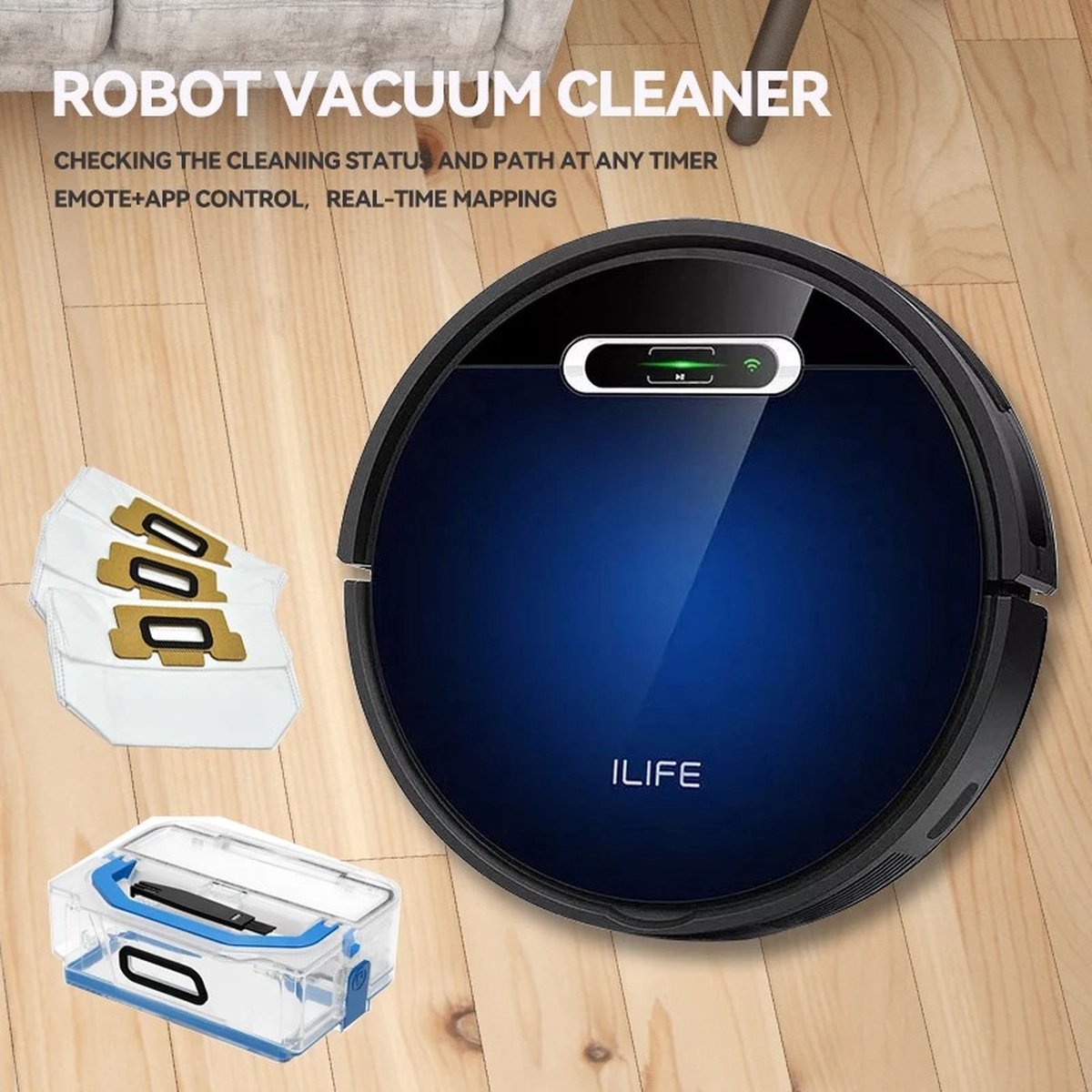 Robotstofzuiger - Moederdag Cadeau - ILIFE B5 Max - App-bediening - Robotstofzuiger Met Laadstation - 2000Pa - Slank - 76 mm - Stofzuiger - 120 minuten - G Slam-navigatiesysteem - Zwart