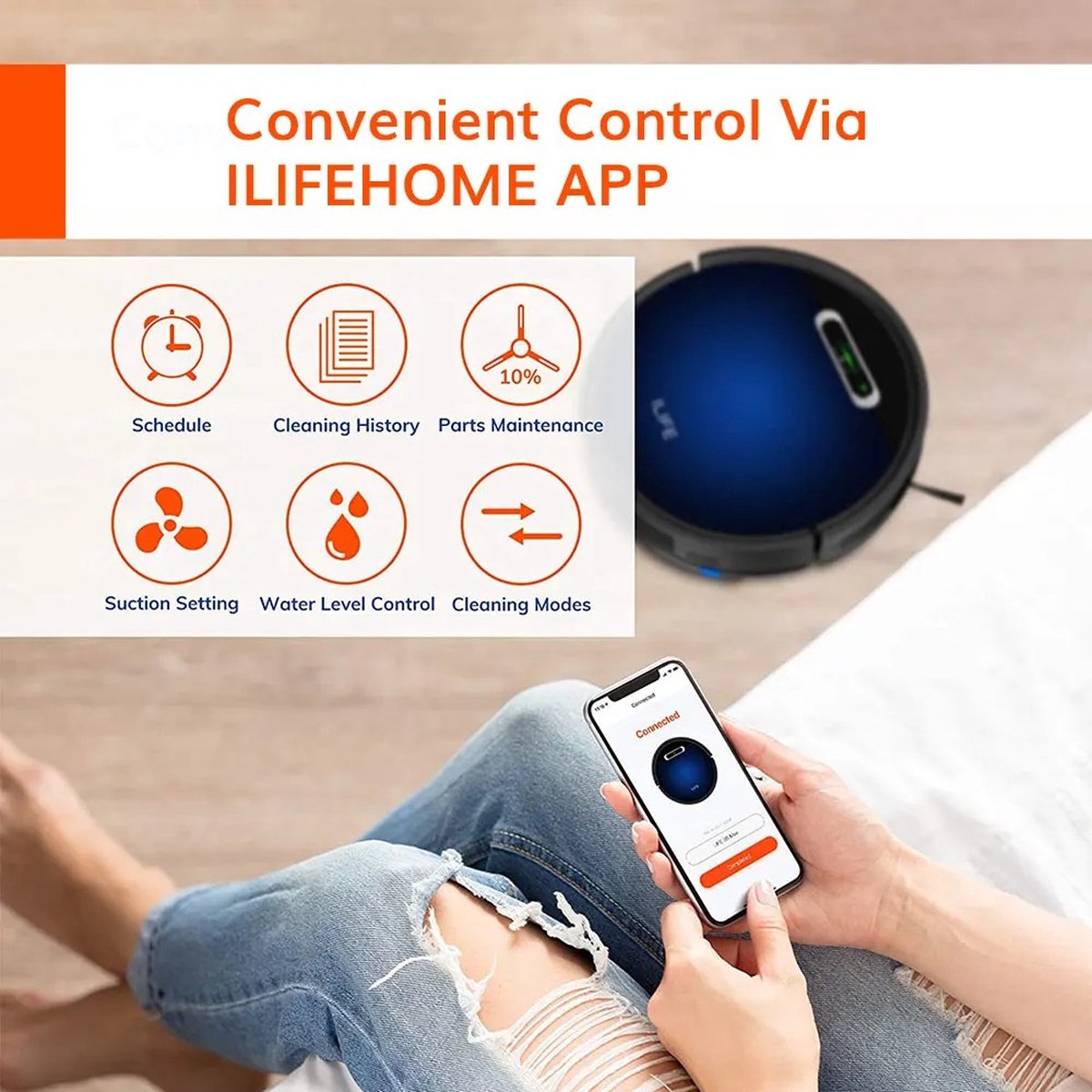 Robotstofzuiger - Moederdag Cadeau - ILIFE B5 Max - App-bediening - Robotstofzuiger Met Laadstation - 2000Pa - Slank - 76 mm - Stofzuiger - 120 minuten - G Slam-navigatiesysteem - Zwart