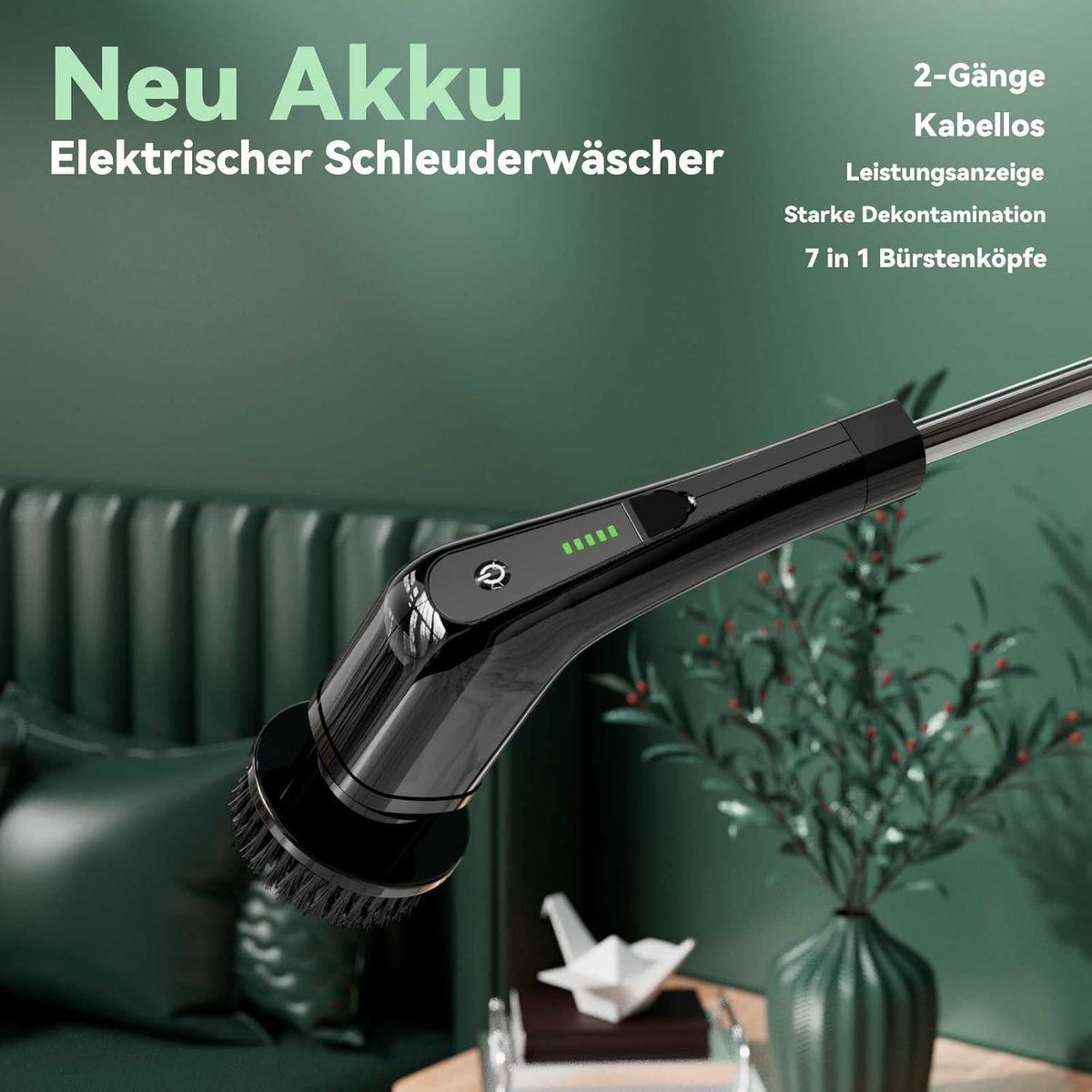 Elektrische Reinigingsborstel 2024 Electric Spin Scrubber draadloos - 7 verwisselbare borstelkoppen - 120-180 minuten looptijd - verstelbare handgreep met display - badkamer tegelvloer Reinigingsmachine