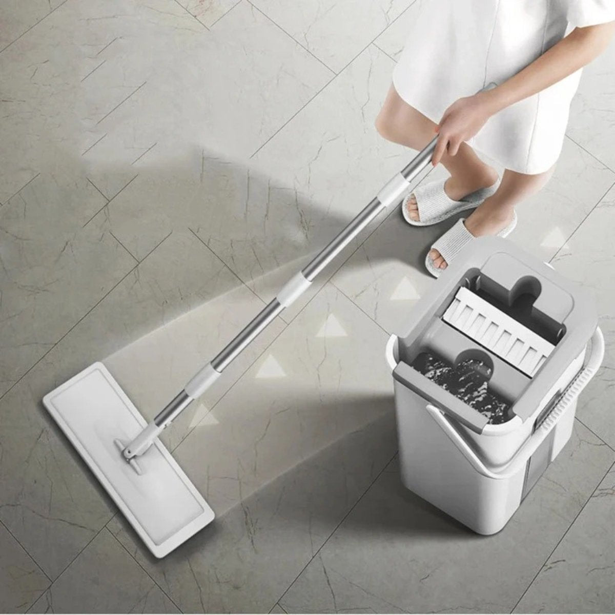Mop - 5-IN-1 - Mop and Bucket - Mop - Mopping System - Mop Set & Floor Wipers - Including 2 Mop Cloths Set - White