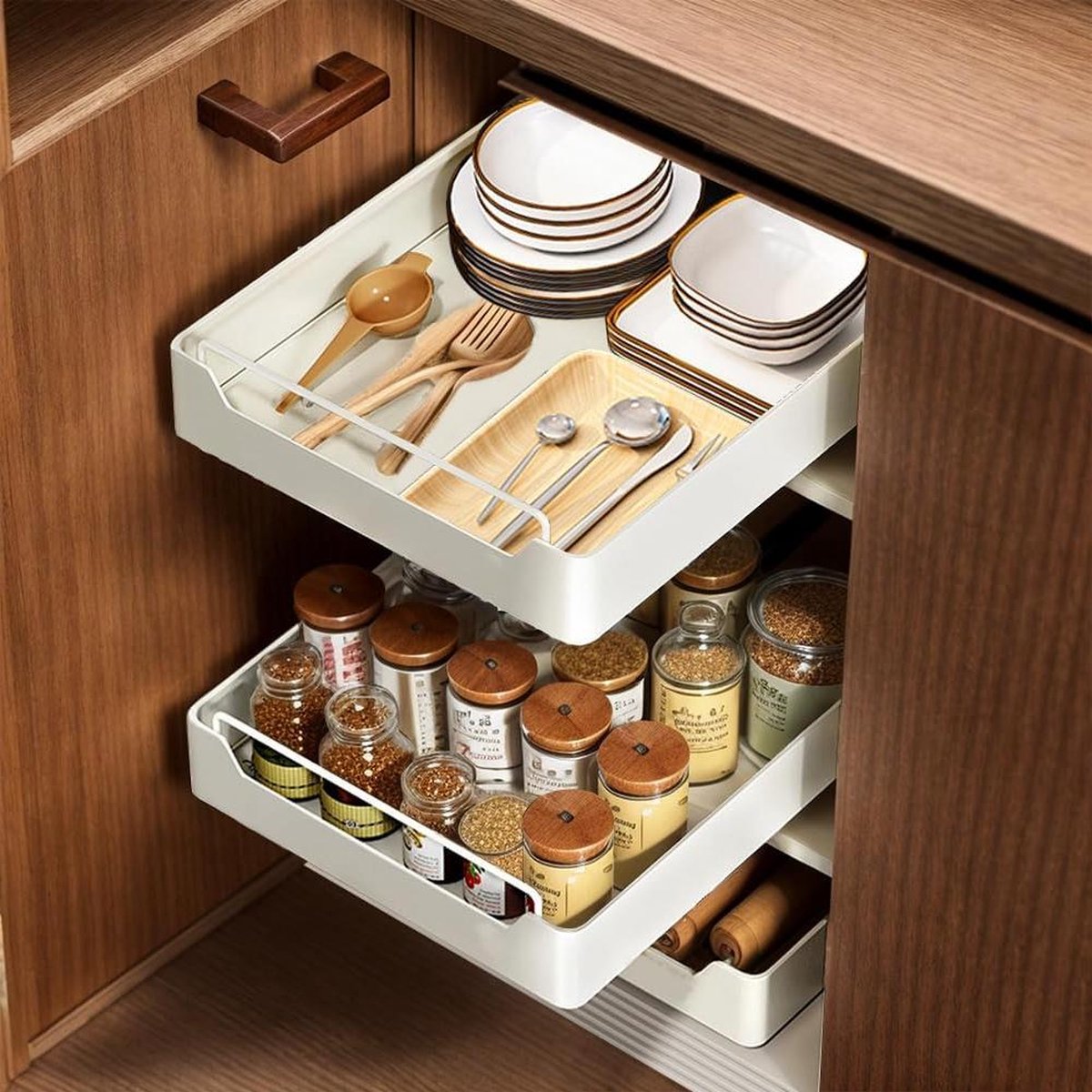 Telescopische lade mand keukenkast organizer - uittrekbare kasten - keuken badkamer - 25 cm breed x 43 cm diep x 7 cm hoog