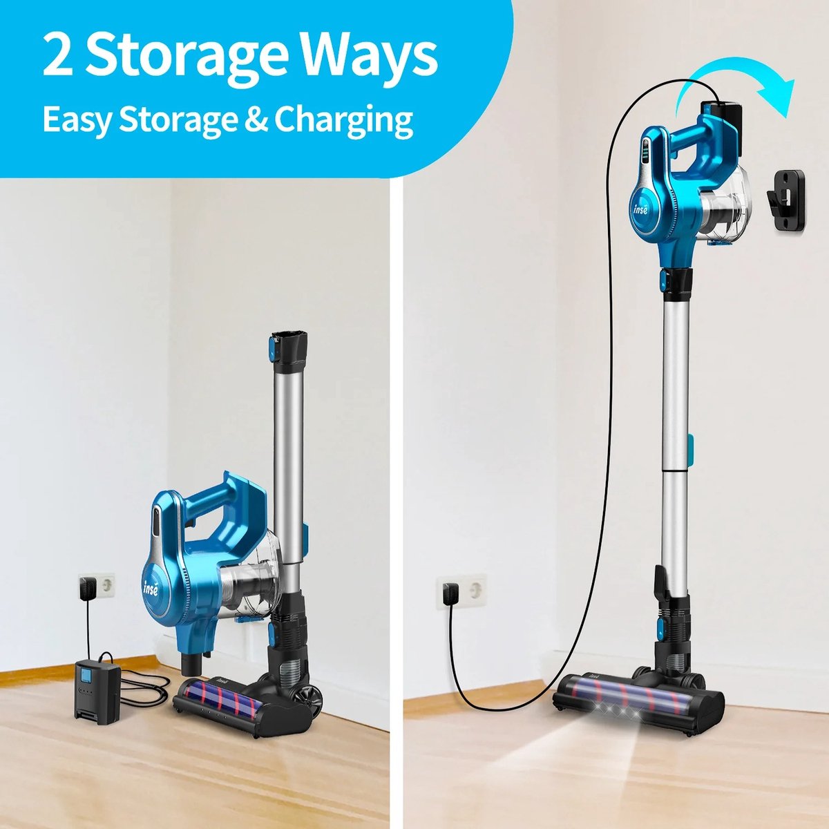 Handstofzuiger met steel - Draadloze steelstofzuiger - Handheld Vacuum Cleaner - Afneembare kruimelzuiger - Kruimeldief - 220 volt - 250W