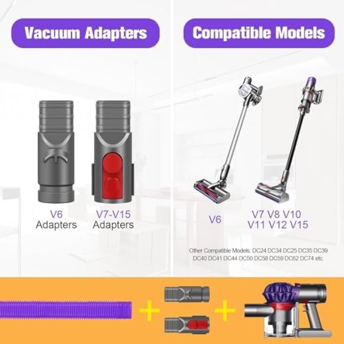 Flexible Crevice Nozzle for Dyson V15, V12, V11, V10, V8, V7, V6, Long Vacuum Cleaner Nozzle Flexi Crevice Nozzle, Flat Suction Nozzle, Vacuum Cleaner, Accessory Attachment for Cleaning