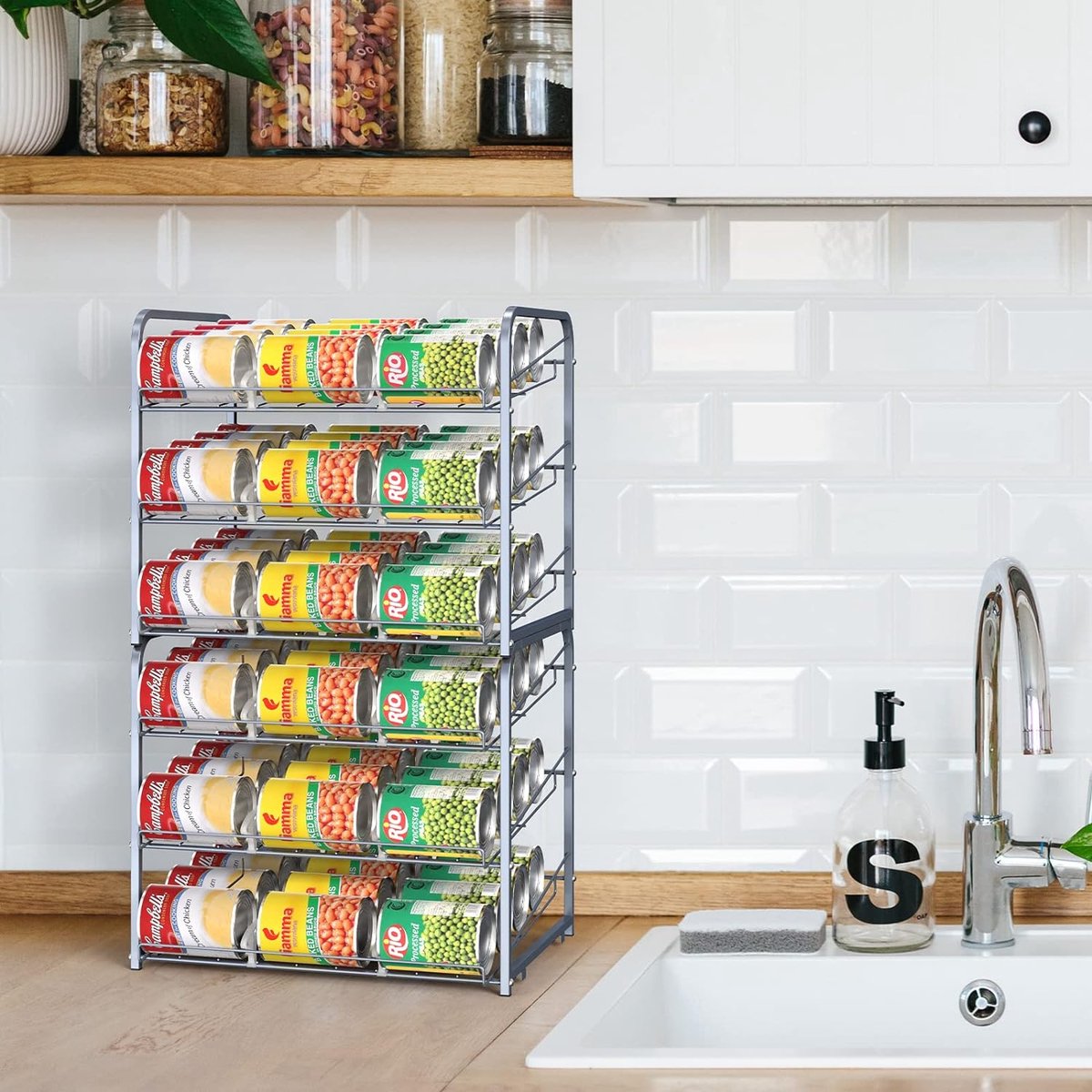 Blikjeshouder koelkast, blikjesdispenser koelkast organizer, blikjesrek organizer, set van 2 koelkast blikjesdispensers voor drankblikjes, bier, ingeblikt voedsel opslag blikjesrek met 3 niveaus,