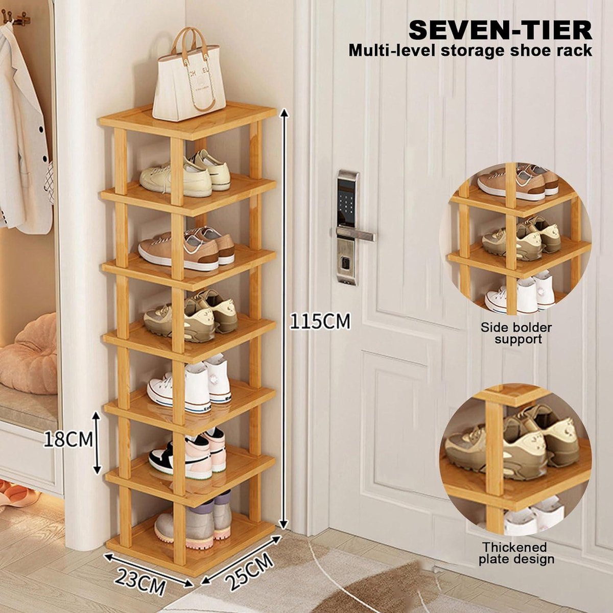 Schoenenrek 7-laags - Ruimtebesparend Verticaal Bamboe - Ingang Woonkamer Slaapkamer - 25 x 23 x 115 cm schoenenopslag garage