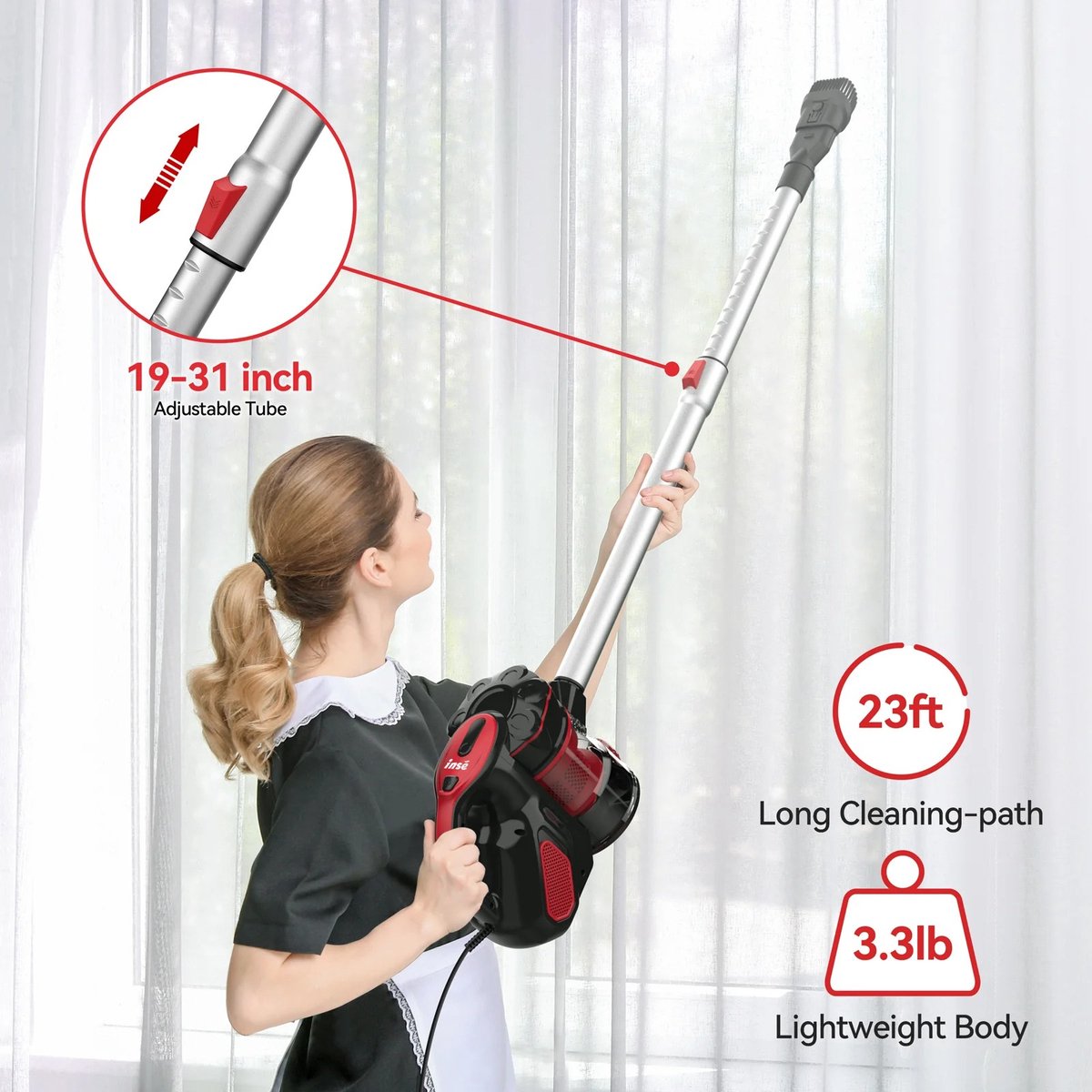 Steelstofzuiger met snoer - Stofzuiger - Handstofzuiger - Stofzuiger - 2-in-1 borstel - 600W - Voor elk oppervlak - Lichtgewicht - 7 meter snoer