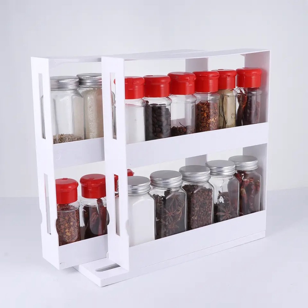 Keuken kruiden organizer - Rek - Staand - Keukenkast - Uitschuifbaar - Kruidenrek - Opbergsysteem - Opbergen - Kruidenhouder - Draaibaar