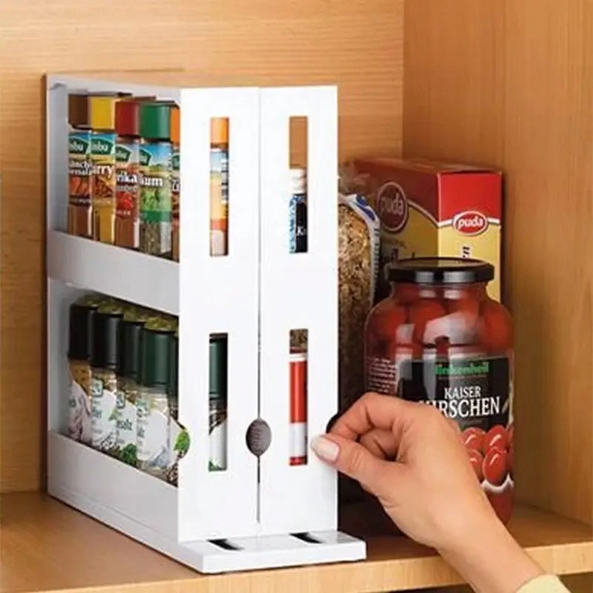 Keuken kruiden organizer - Rek - Staand - Keukenkast - Uitschuifbaar - Kruidenrek - Opbergsysteem - Opbergen - Kruidenhouder - Draaibaar