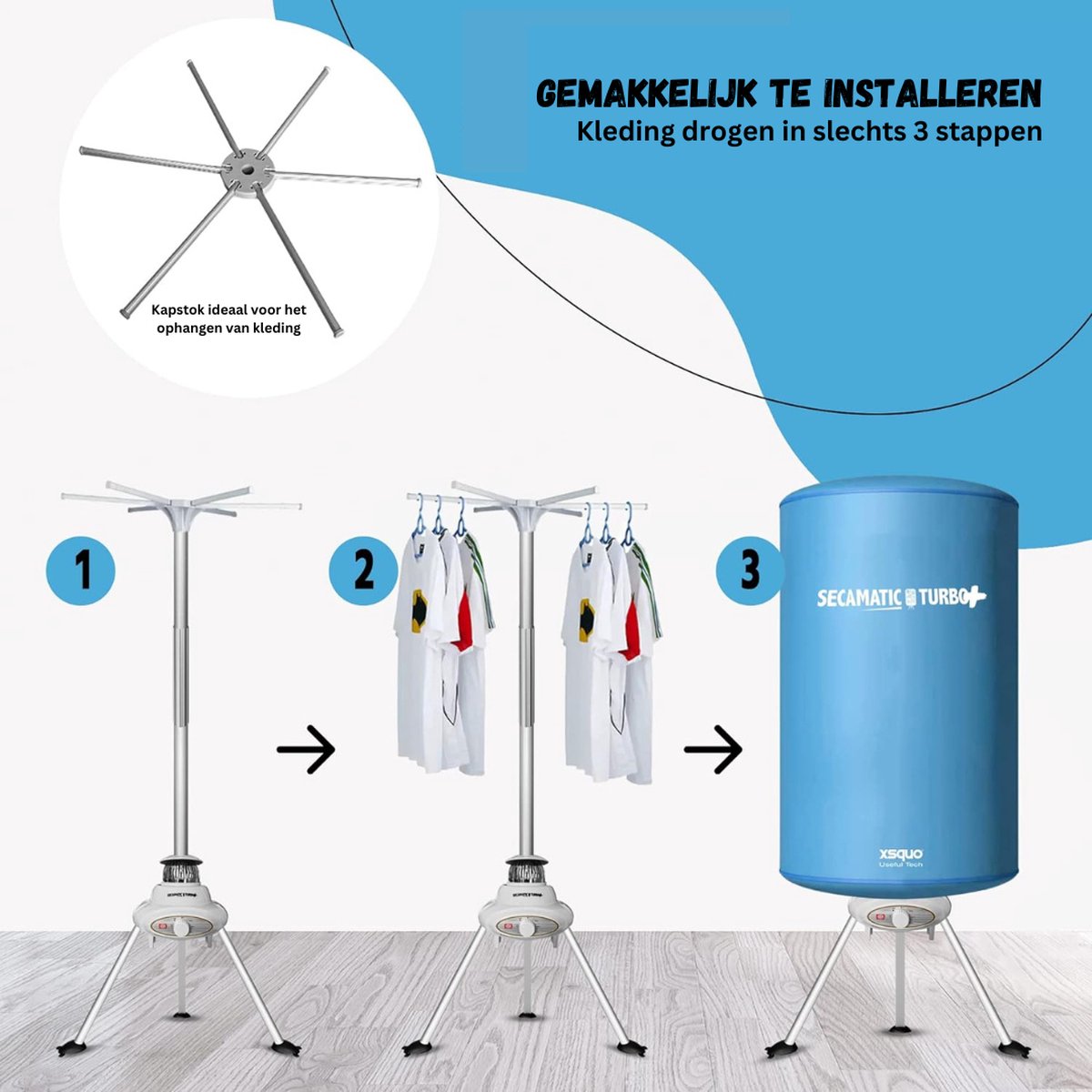 Portable Hot Air Dryer - Portable hot air clothes dryer without friction for 1,000 watts. 10 kg laundry