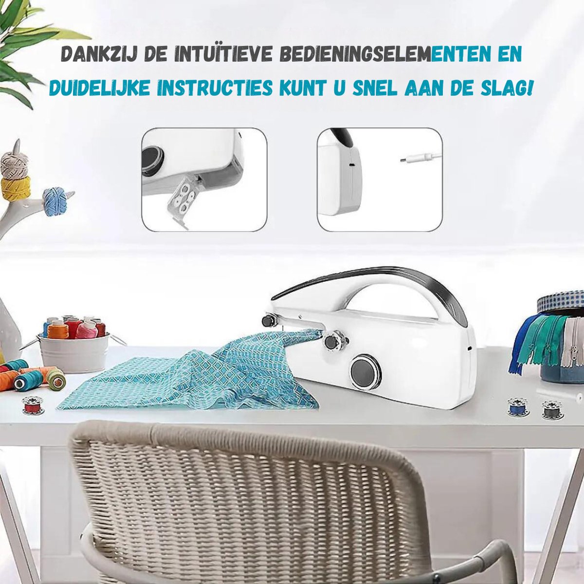 Handnaaimachine - Naaimachine - Mini naaimachines - Inclusief Naaiset - Naalden - Elektrisch - Schoenen - Tas - Wit