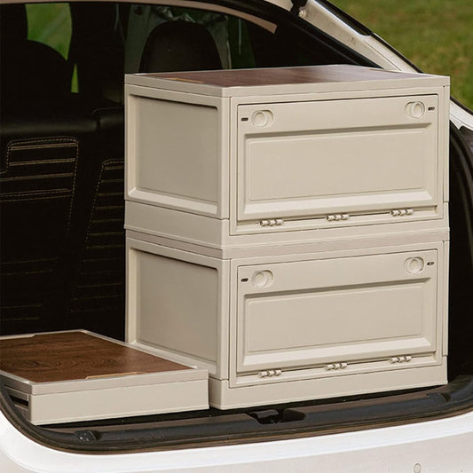 Campingbox, storage boxes with lid, 35 litres, foldable plastic storage crates, storage box as tabletop for outdoor, camping, car, boot, white