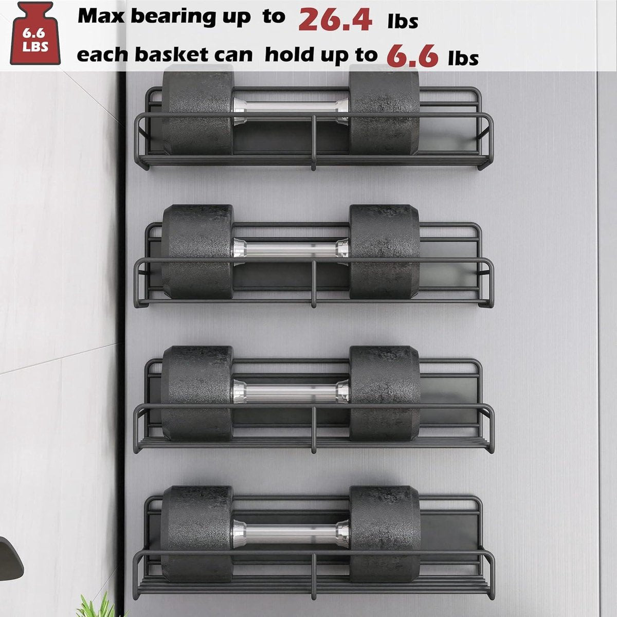 Magnetic Spice Rack for Refrigerator - Set of 4 Magnetic Spice Racks with 10 Hooks - Space-Saving Organizer for Refrigerator & Microwave - Black Hanging Spice Rack