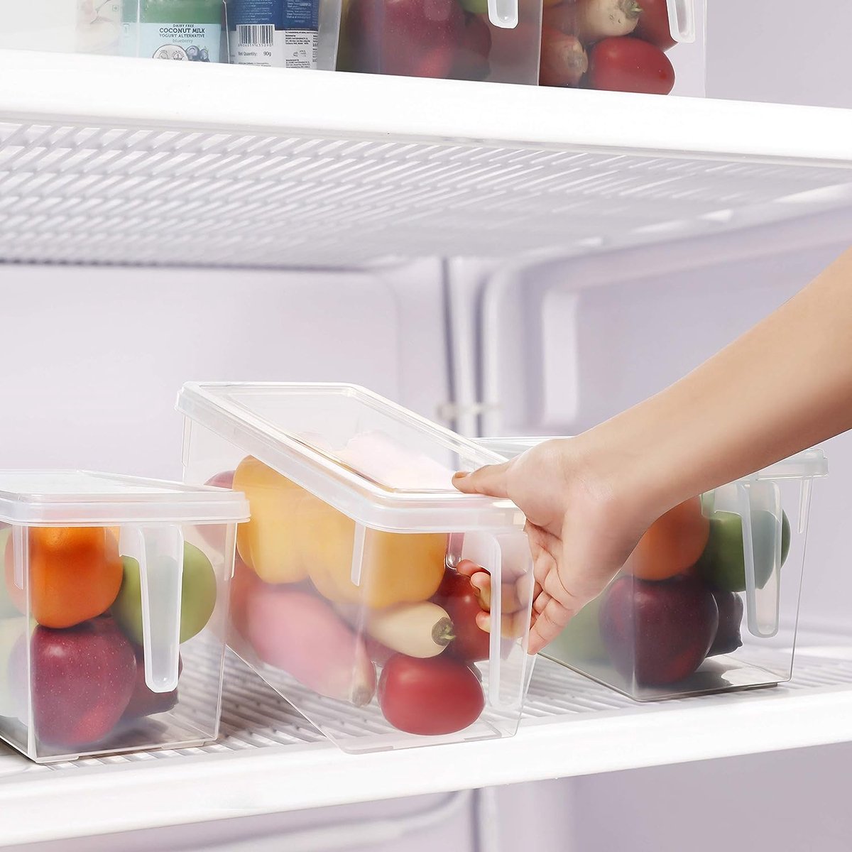 8-delige Keuken Koelkast & Kast Opslag Container set met Handvatten en Deksel – 30,5 cm Totale Lengte – Helder Plastic Koelkast Bakjes Voor Badkamer, Kelder, Lade, Diepvries en Huis