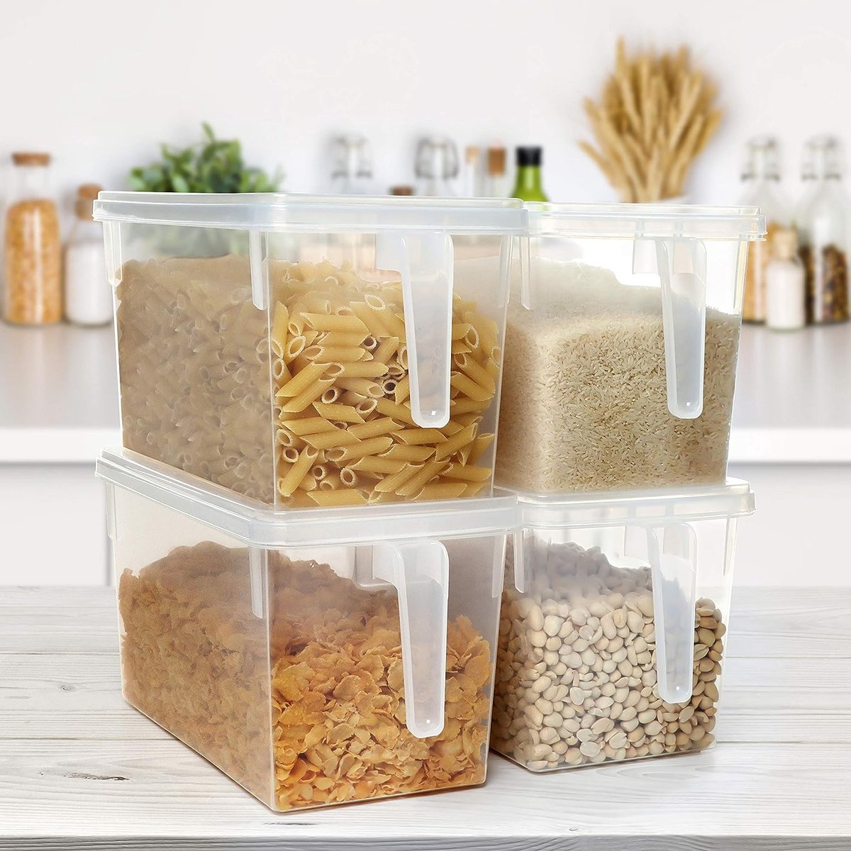 8-delige Keuken Koelkast & Kast Opslag Container set met Handvatten en Deksel – 30,5 cm Totale Lengte – Helder Plastic Koelkast Bakjes Voor Badkamer, Kelder, Lade, Diepvries en Huis