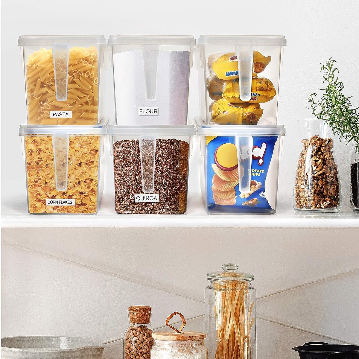 8-delige Keuken Koelkast & Kast Opslag Container set met Handvatten en Deksel – 30,5 cm Totale Lengte – Helder Plastic Koelkast Bakjes Voor Badkamer, Kelder, Lade, Diepvries en Huis