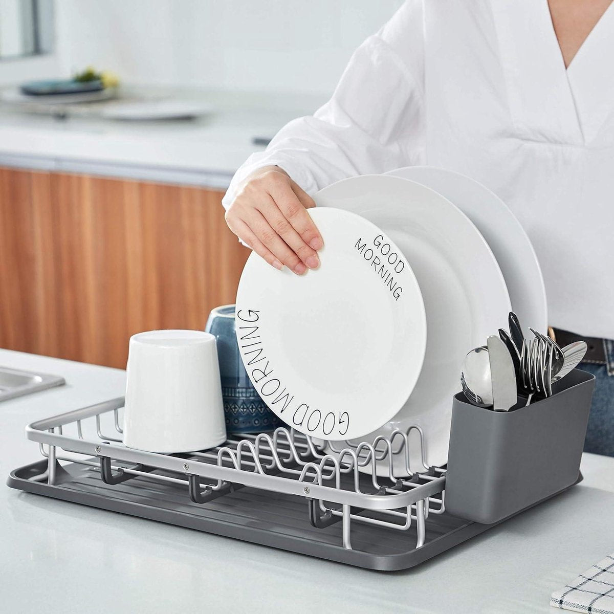 Afwasrek voor servies en bestek aluminium met anti-roest coating, geschikt voor op een klein aanrecht