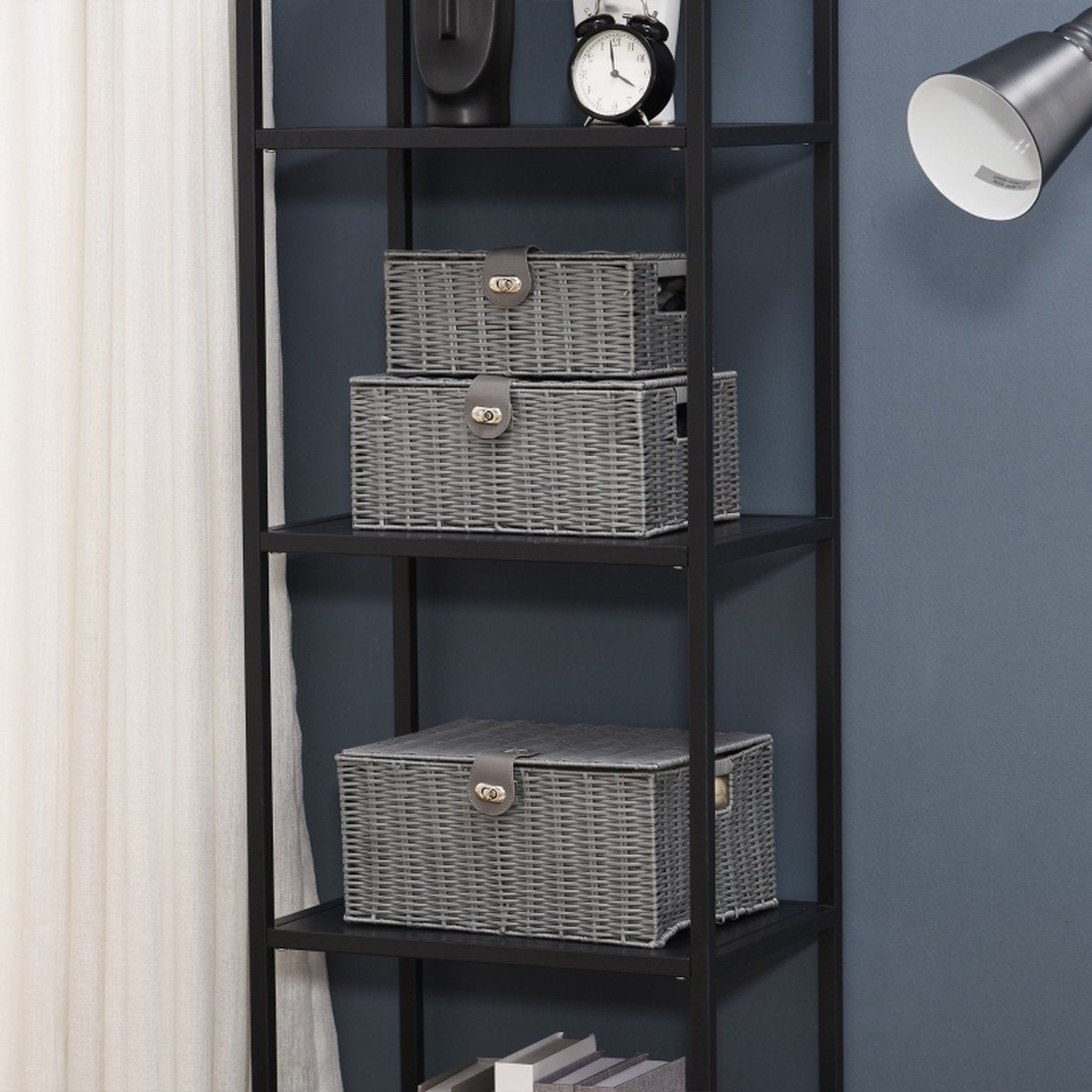 Storage basket with lid - Storage box - Storage baskets - Storage bins - Grey - 35.5 cm x 28.5 cm x 18 cm