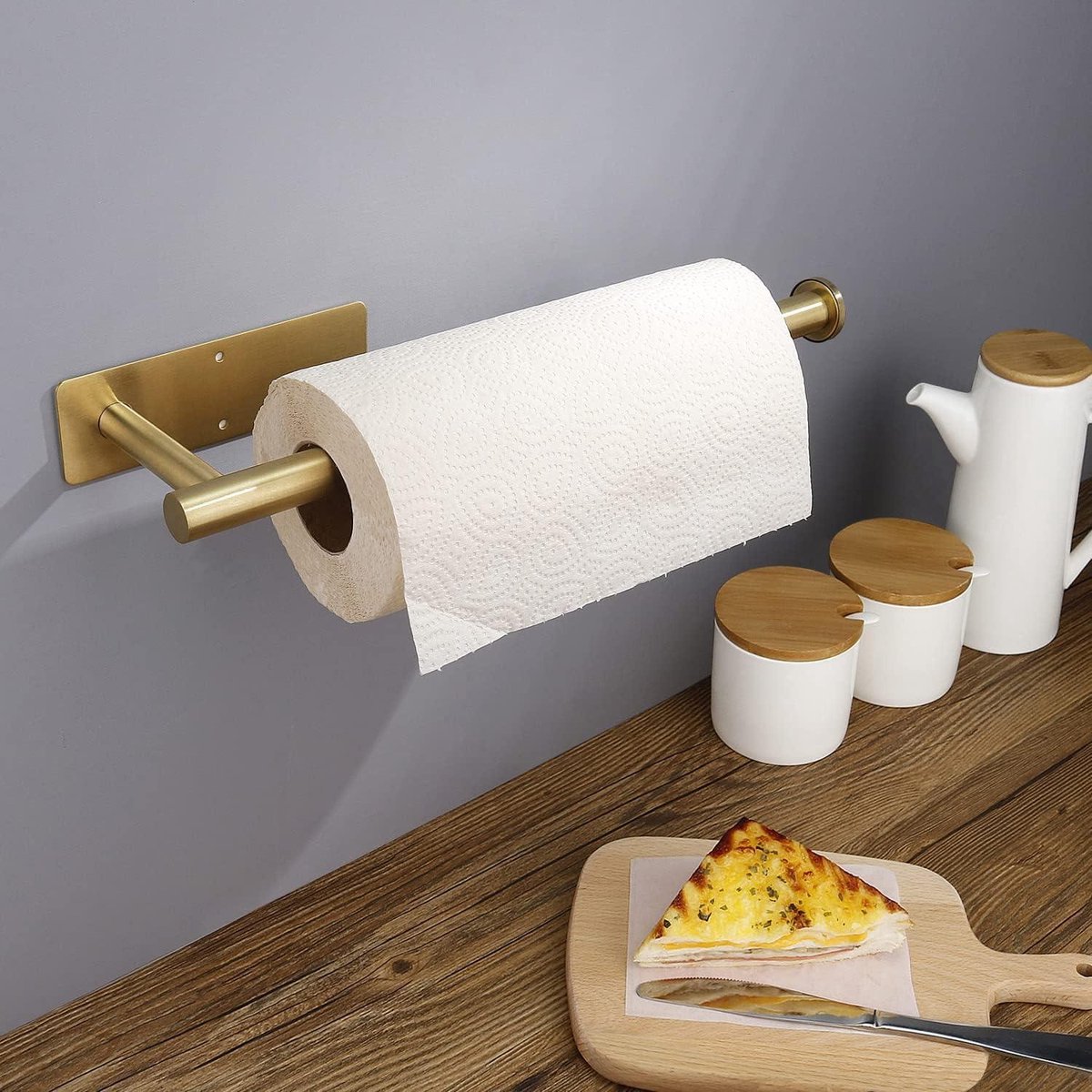 Keukenrolhouder goud zelfklevend - Roestvrij staal - Voor alle keukenpapier - HTML content nodig keukenrolhouder hangend
