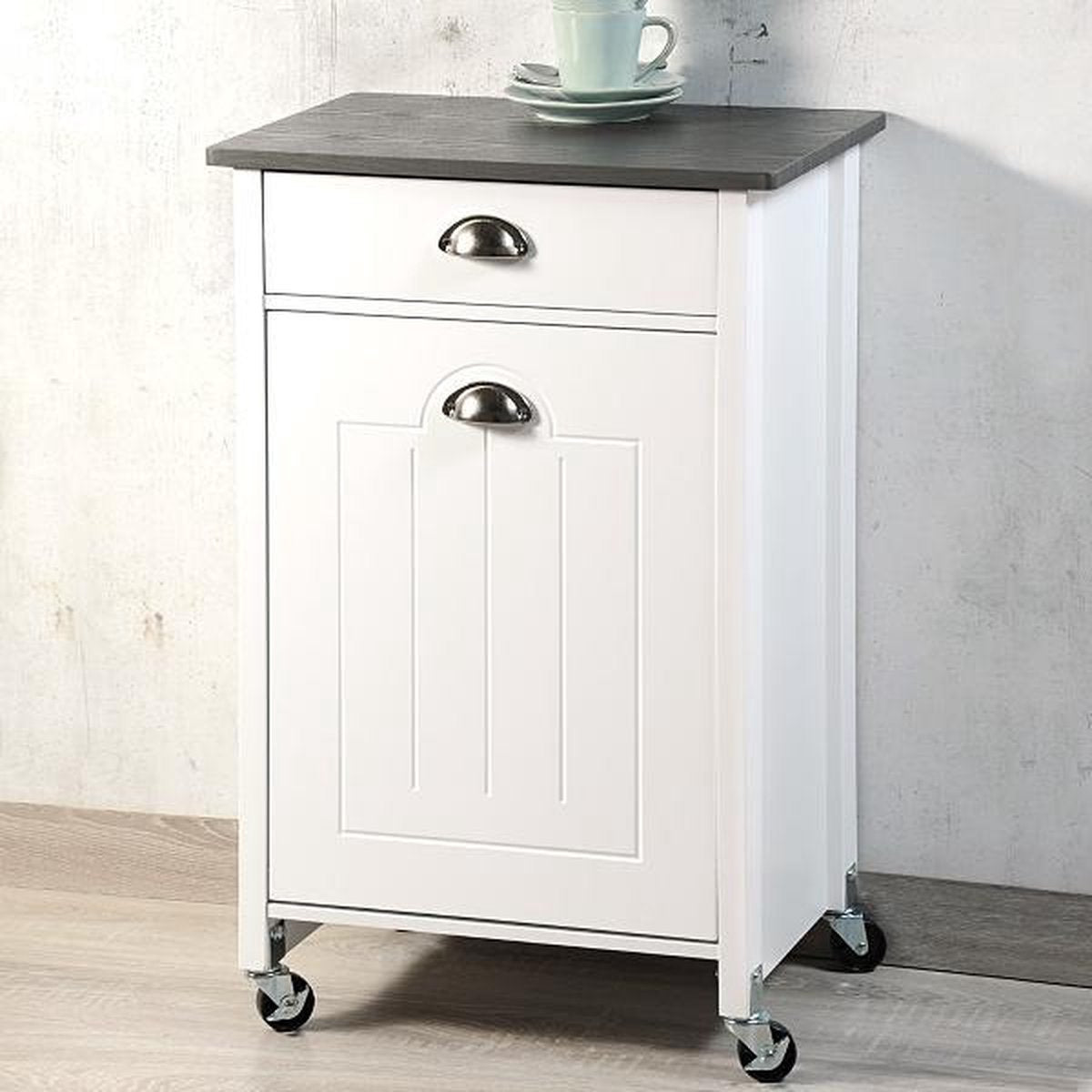 Waste separation bin 2 bins with drawer and top - 37x50x79 cm - White