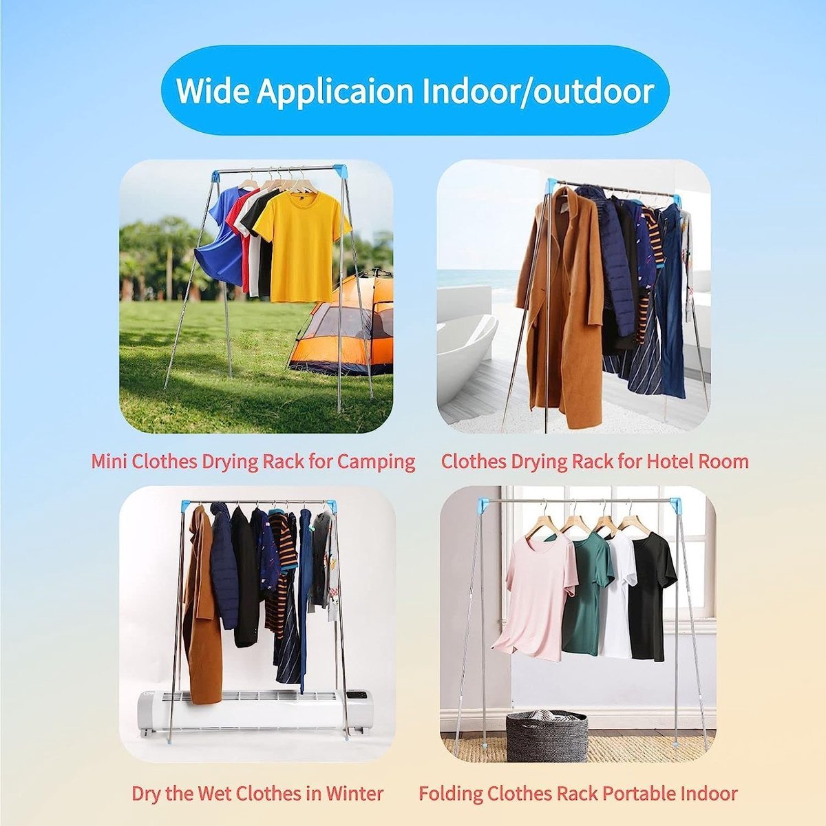 Droogrek - met Stang - Inklapbaar Wasrek - Extra Groot Droogrek - Extra stevig en licht - Geschikt voor reizen - Inklapbaar Droogrek - Mini - 135*90*73cm - Staand Kleding Wasdroogrek - Droogtoren - kleding droogrek - Badkamer/Balkon/Binnen/Buiten