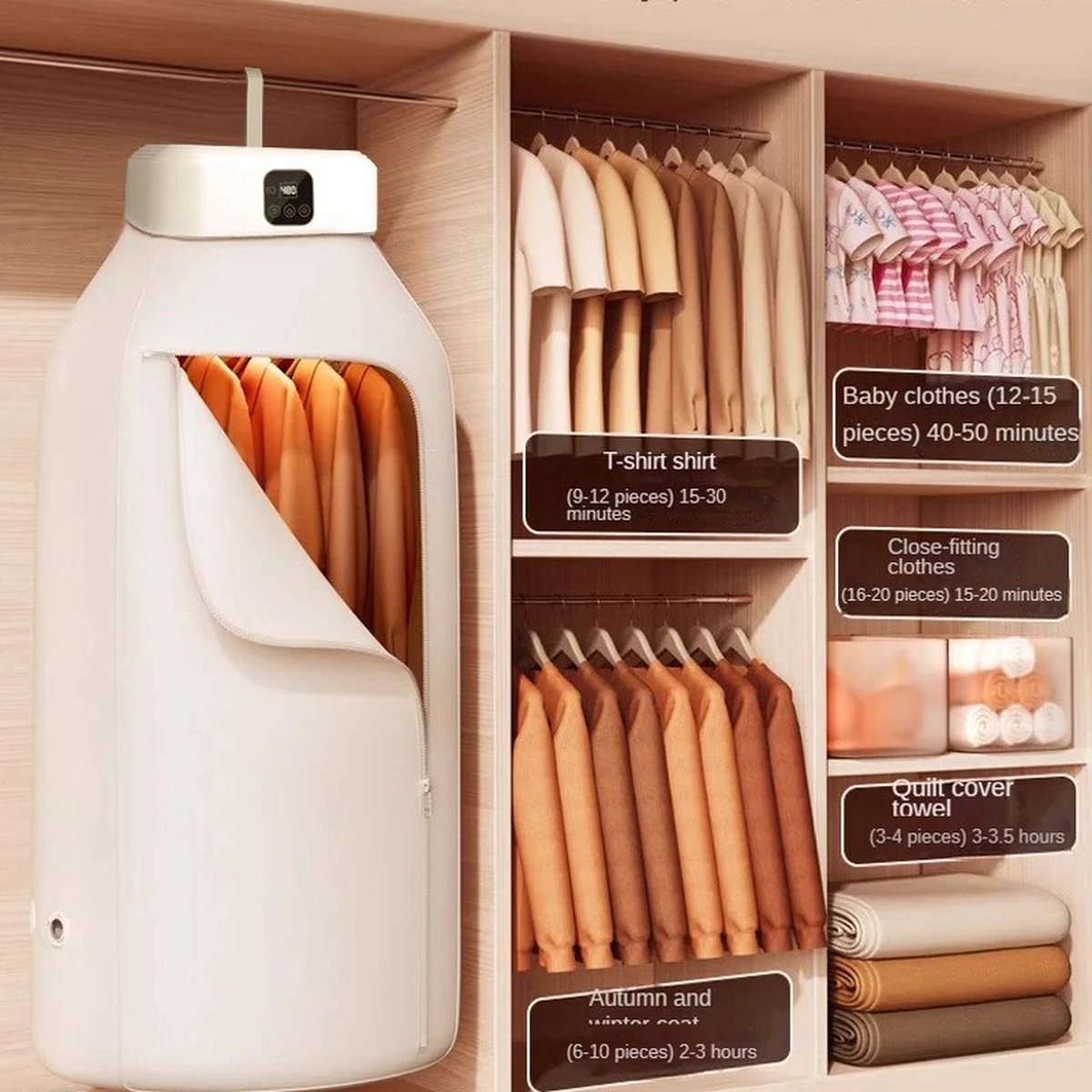 Multifunctionele Droger - Elektrische Wasdroger - Draagbare Compacte Wasdroger - Tijdsinstelling - Beige