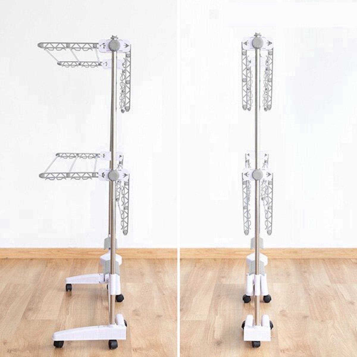 Electric Drying Rack with Heating - Heated Clothes Rack Energy Efficient - Foldable Drying Tower with Wheels - Laundry Tower