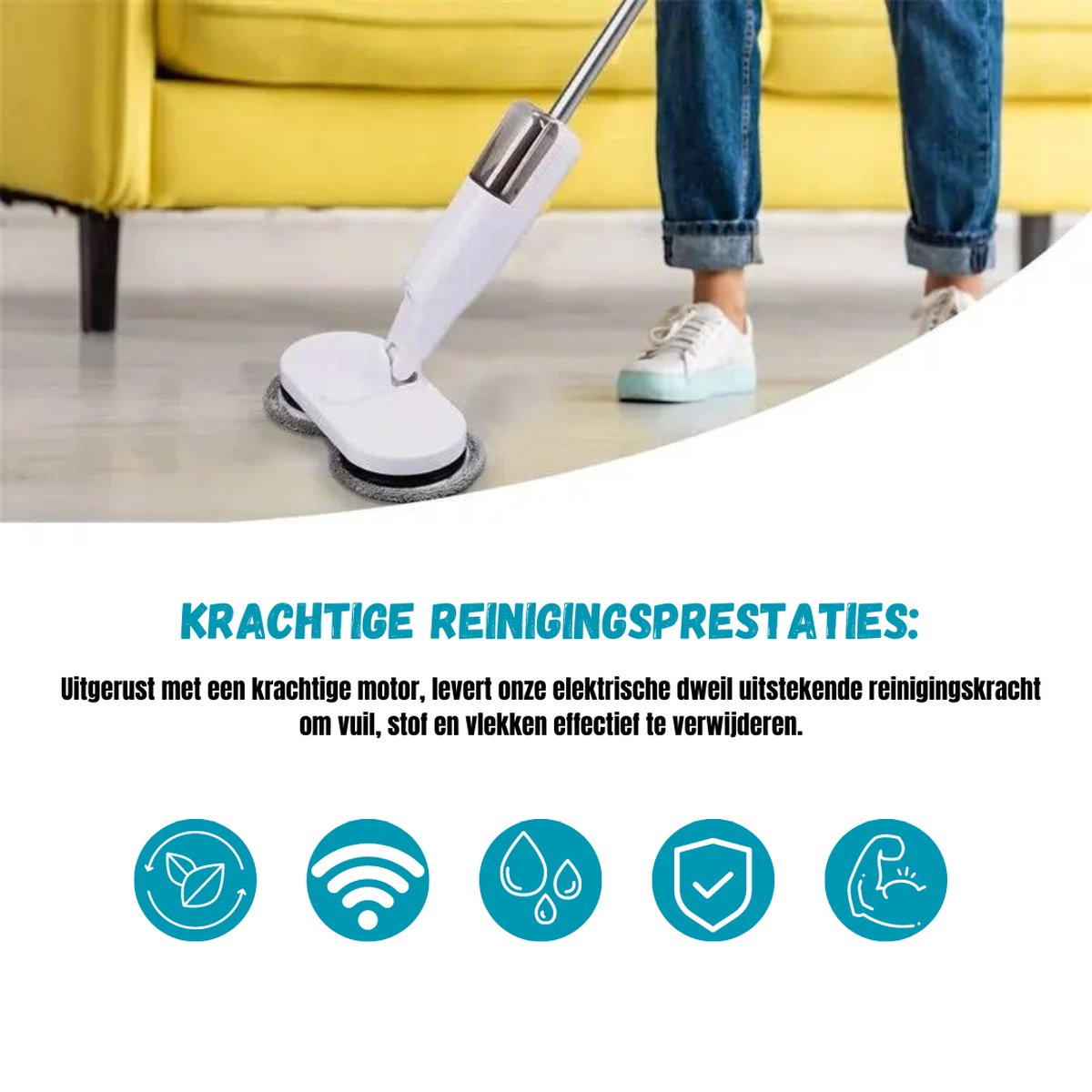 Electric Mop - Spray Mop - Mopping System - Mop Set including Mop Cloths - Mops & Floor Wipers - Mop Handle - White