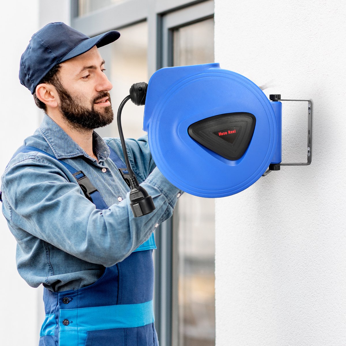 Automatische kabelhaspel 20m kabelhaspel 180° draaibaar met muurbeugel kabelhaspel automatisch oprollen en afrollen van de kabel stroomkabel -Enkel Gat