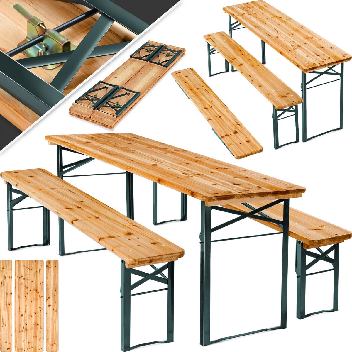 tectakeÂ® - Biertafel met 2 banken - 3-delig - Stalen frames met dennenhout - Opvouwbaar - Lengte 177cm