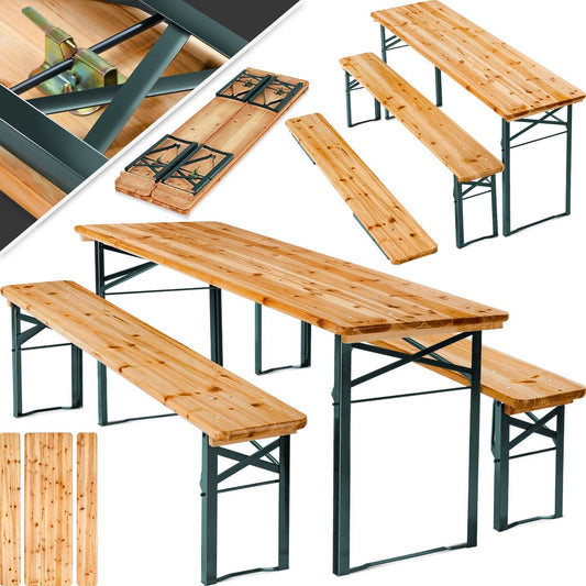 tectakeÂ® - Biertafel met 2 banken - 3-delig - Stalen frames met dennenhout - Opvouwbaar - Lengte 177cm