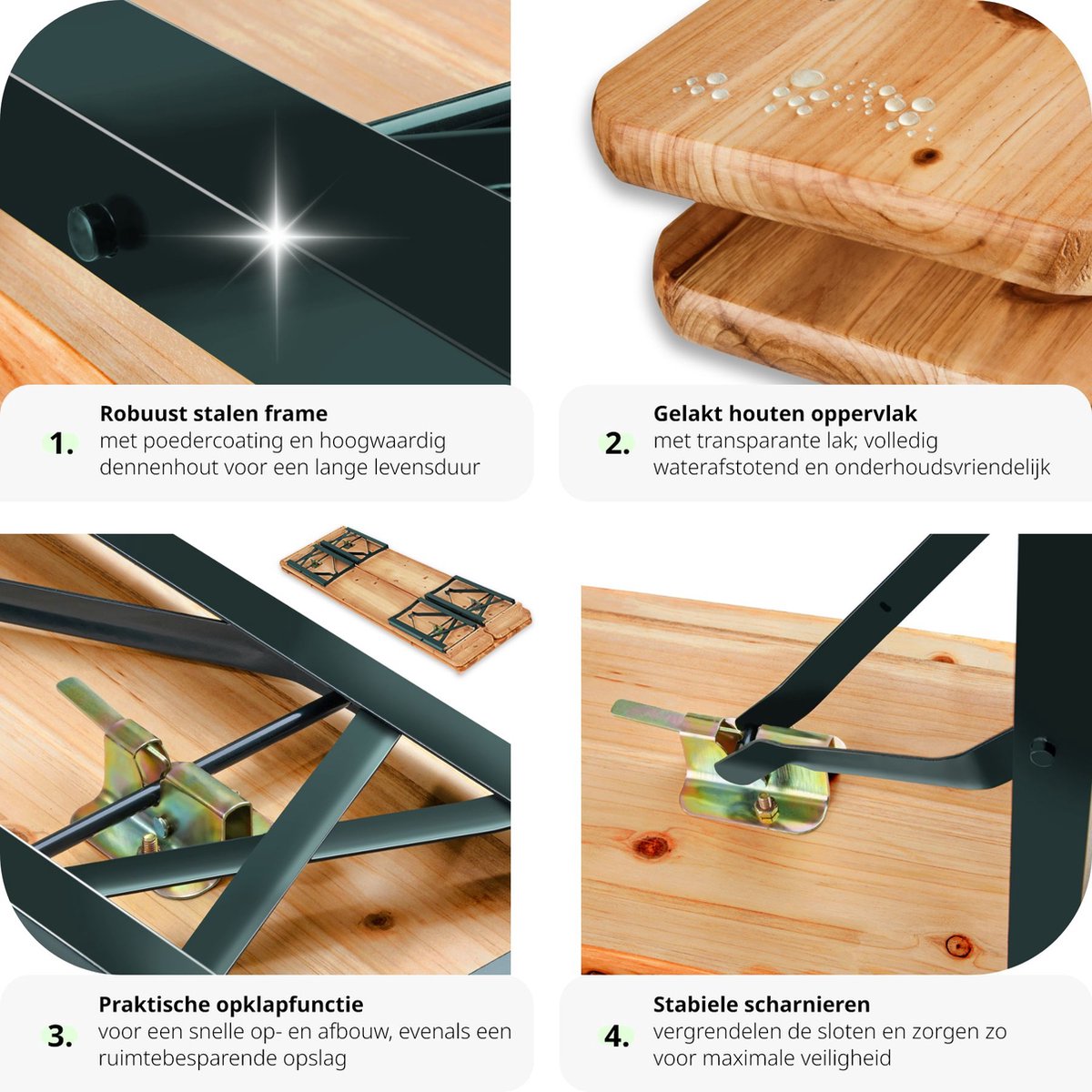 tectakeÂ® - Biertafel met 2 banken - 3-delig - Stalen frames met dennenhout - Opvouwbaar - Lengte 177cm