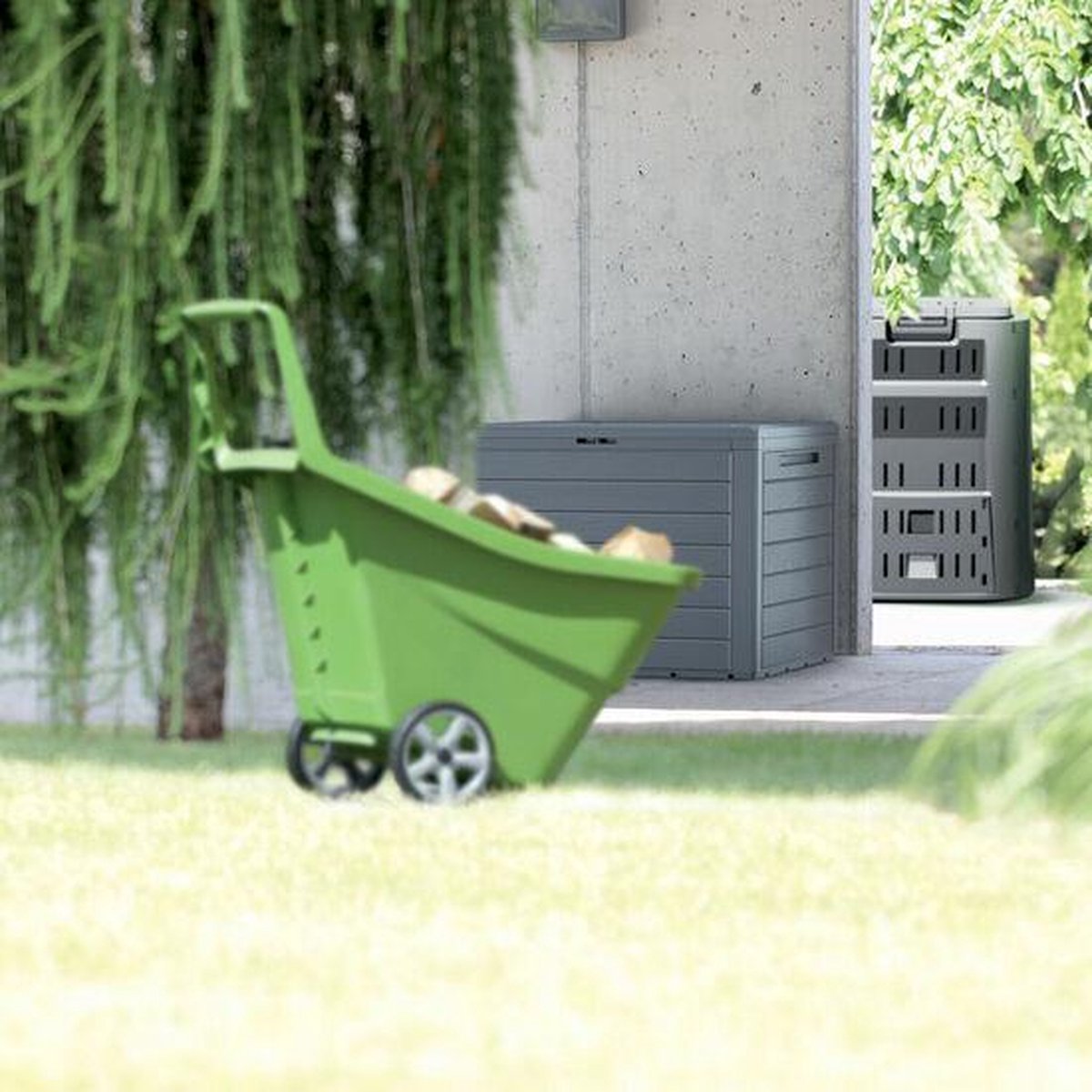 Prosperplast Kussenbox - houtlook - 280 liter - 116 x 43,8 x 55 cm - kussen opbergbox