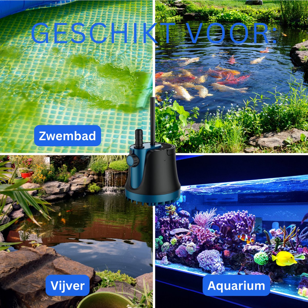 Dompelpomp Vuil Water – Vlakzuigpomp Veelzijdig Inzetbaar – Dweilpomp 360° Waterabsorptie – Vlakzuiger Aquarium - 45 Watt