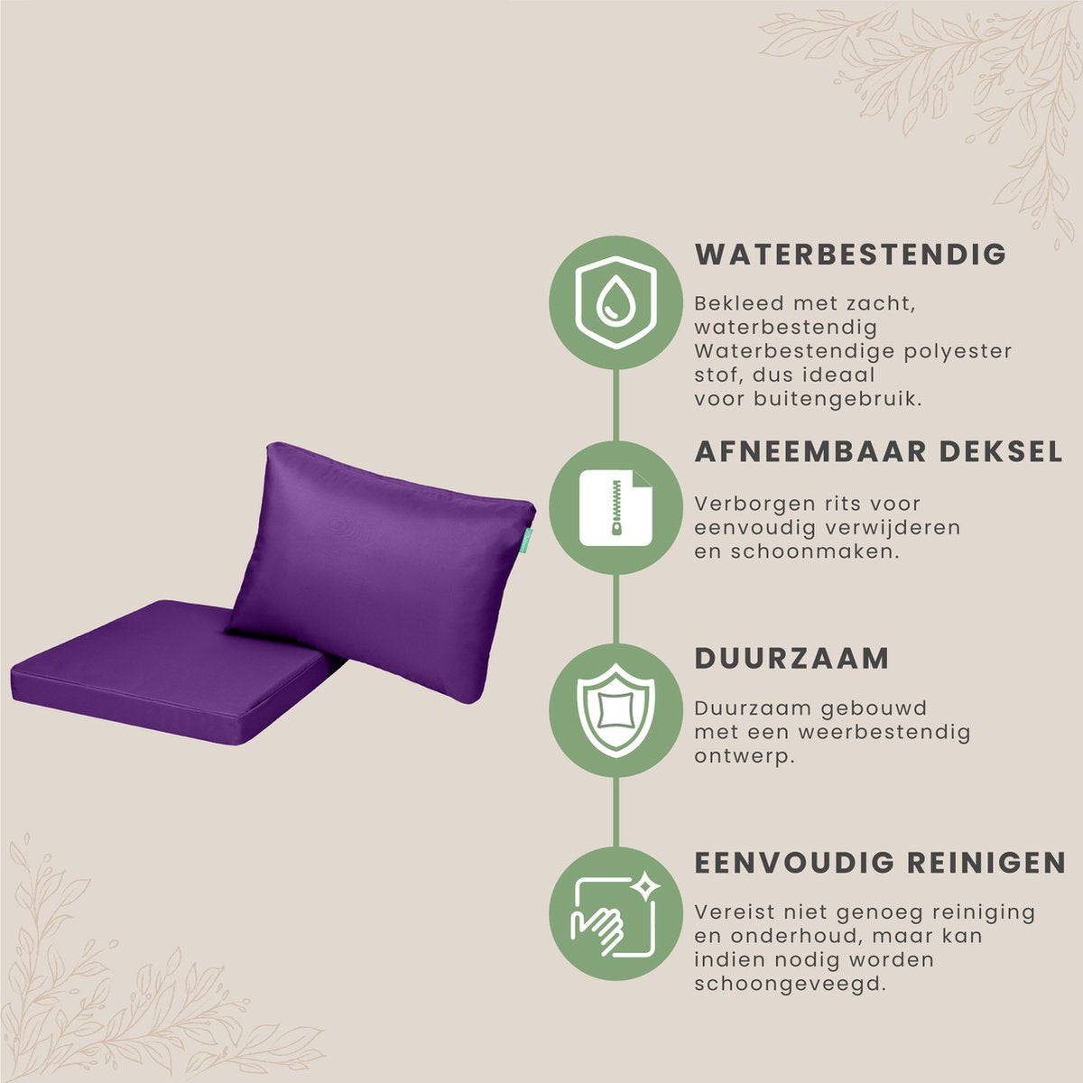 Outdoor Zitkussens met Rugkussens - Tuinkussens - Waterbestendige Tuinzitkussens voor Rotan Stoelen - Tuinstoelkussen voor Terrasmeubilair