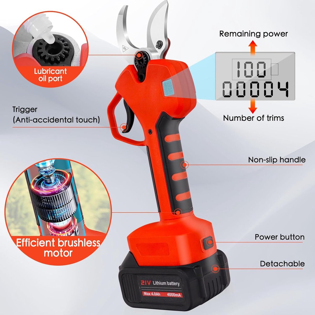 Elektrische Snoeischaar - Heggenschaar - Draadloze Elektrische Takkenschaar - Tuinschaar - Tuintakken Snoeischaar voor Knippen & Snoeien van Heggen & Takken