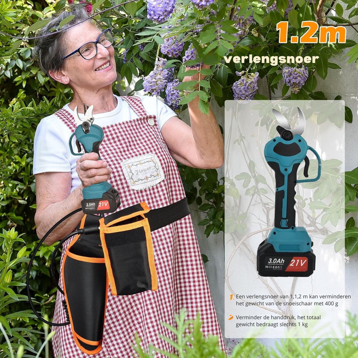 Electric Pruning Shears – Hedge Trimmer – Branch Cutter – Garden Tools – Cordless – Power – Ergonomic – Flexible – Including Battery With Charger – Blue – 3000 MAh