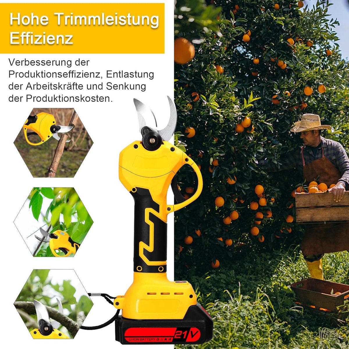 Electric pruning shears - With 2 batteries - Cordless pruning shears - Electric pruning shears with battery - Cordless branch shears - Including case - A must-have for the garden!