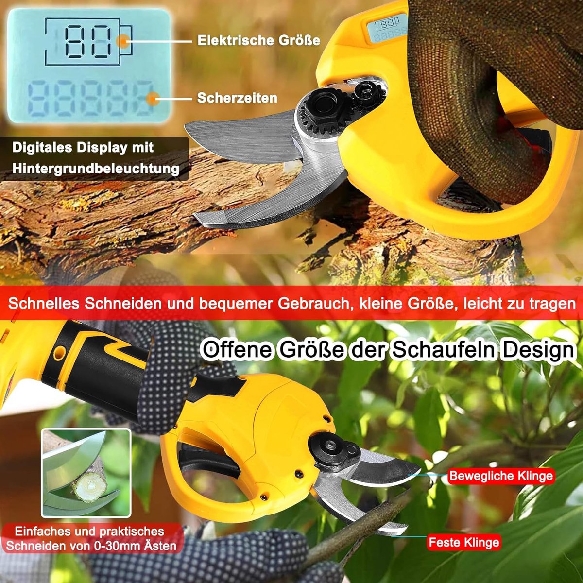 Electric pruning shears - With 2 batteries - Cordless pruning shears - Electric pruning shears with battery - Cordless branch shears - Including case - A must-have for the garden!