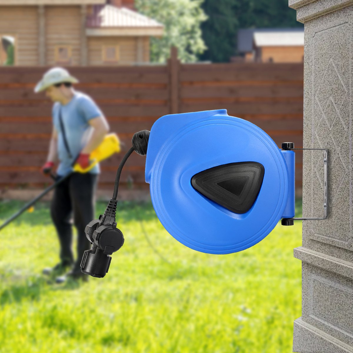 Automatische kabelhaspel 20m kabelhaspel 180° zwenkbaar met muurbeugel kabeltrommel haspel automatisch oprollen en afrollen van de kabel stroomkabel - 3 gaten