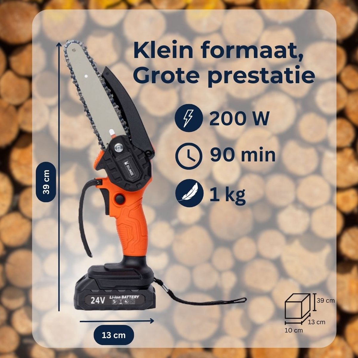 Mini Kettingzaag - Inclusief 2 Accu's - Snoeizaag - Takkenzaag - Met Opbergkoffer - Inclusief Accessoires
