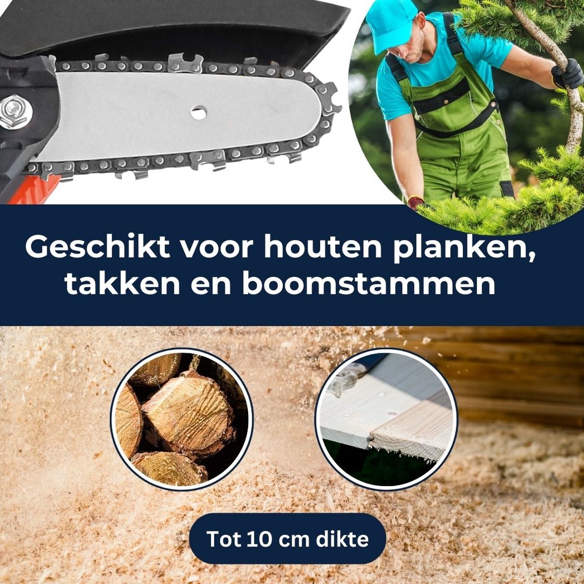 Mini Kettingzaag - Inclusief 2 Accu's - Snoeizaag - Takkenzaag - Met Opbergkoffer - Inclusief Accessoires